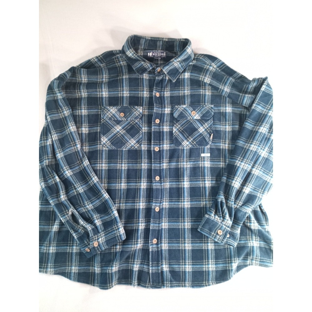 Big Dogs Flannel Shirt Mens Blue Plaid Button Up Heavyweight Long Sleeve 2X (P)